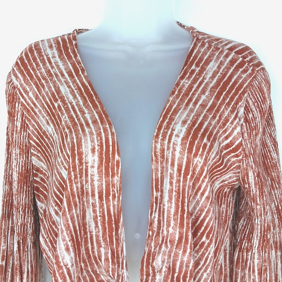 ILLA ILLA Rust and White Boho Tie-Front Bell Sleeve Crop Top Size Large - Picture 4 of 9